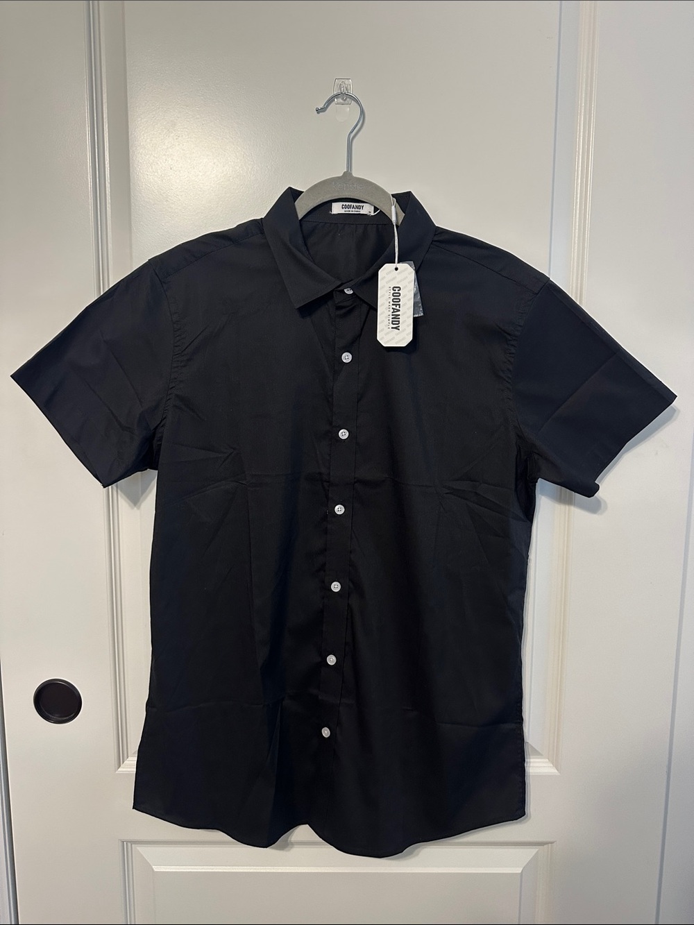 Mens Short-Sleeve Black Button-Down Shirt